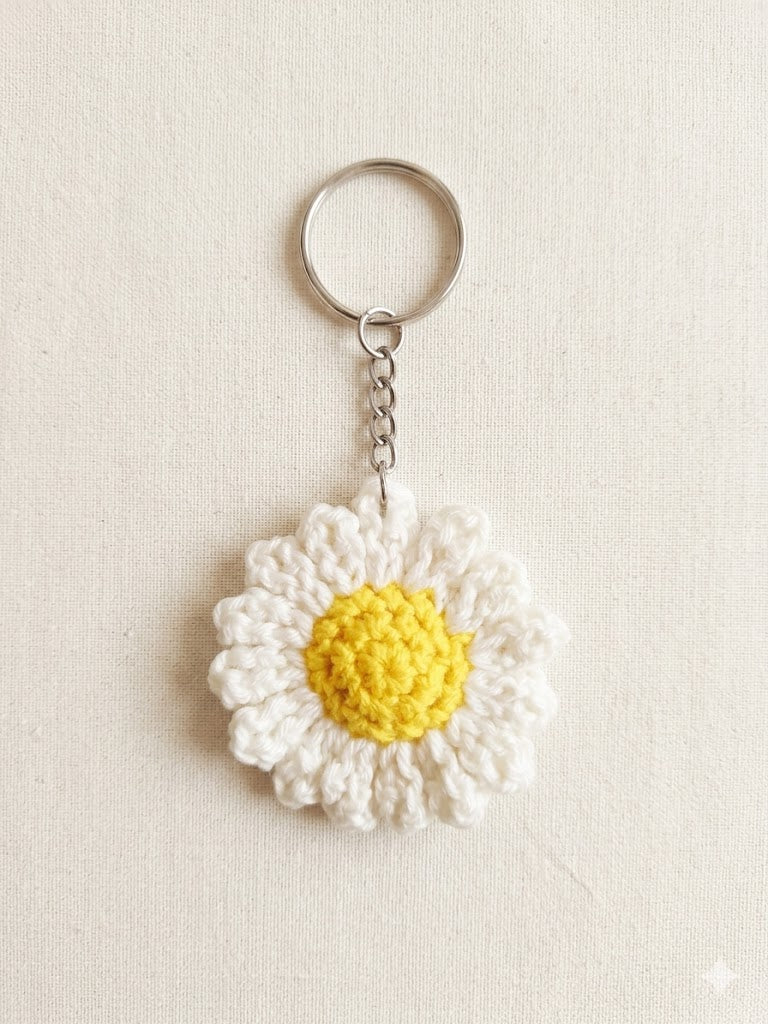 White Sunflower Keychain